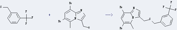Benzenemethanethiol,3-(trifluoromethyl)- can be used to produce 6,8-dibromo-5-methyl-3-(3-trifluoromethyl-benzylsulfanylmethyl)-imidazo[1,2-a]pyridine with (6,8-dibromo-5-methyl-imidazo[1,2-a]pyridin-3-yl)-methanol.